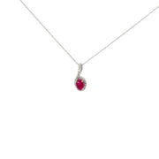 10 Karat White Gold Ruby Halo Pendant Necklace