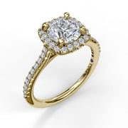 14 Karat Yellow Gold Halo Semi-Mount Ring