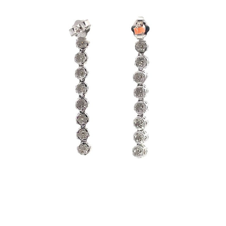 White Gold Diamond Cluster Drop Earrings