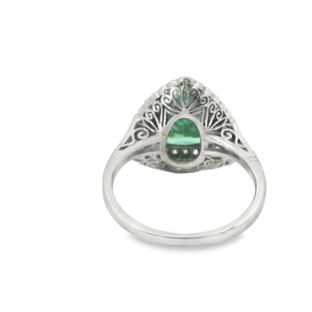 Platinum Pariaba Tourmaline and Diamond Halo Rings