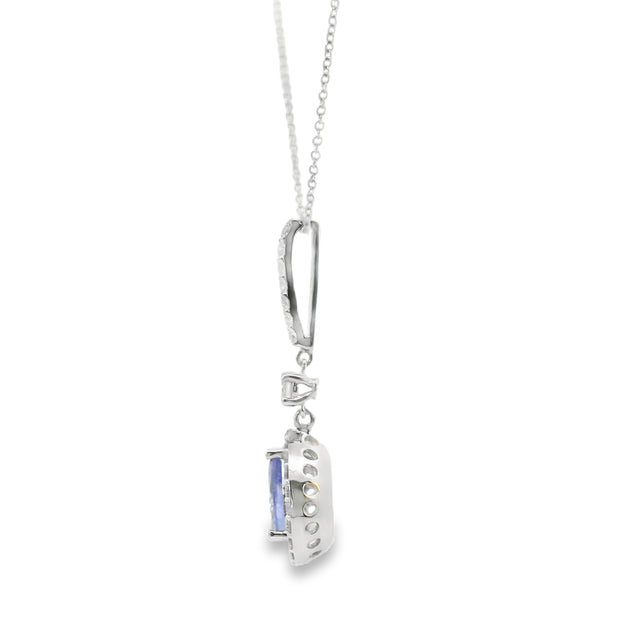 Tanzanite and Diamond Halo Drop Pendant
