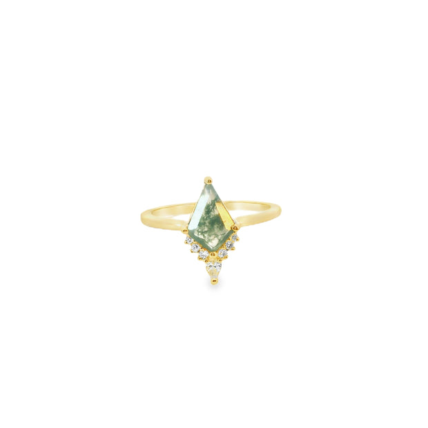 Moss Agate Ring with Diamond Accent