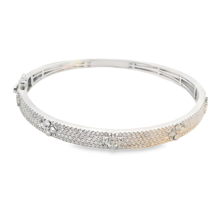Pave Bangle Bracelet with Diamond Clovers