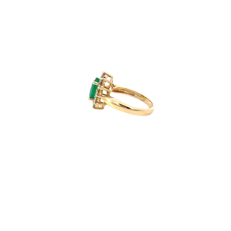 14K Yellow Gold Emerald Diamond Halo Ring