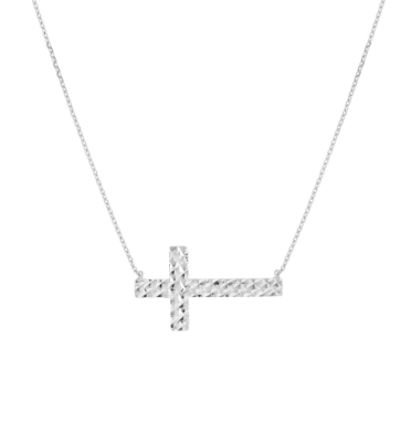Diamond-Cut Sideways Cross Necklace
