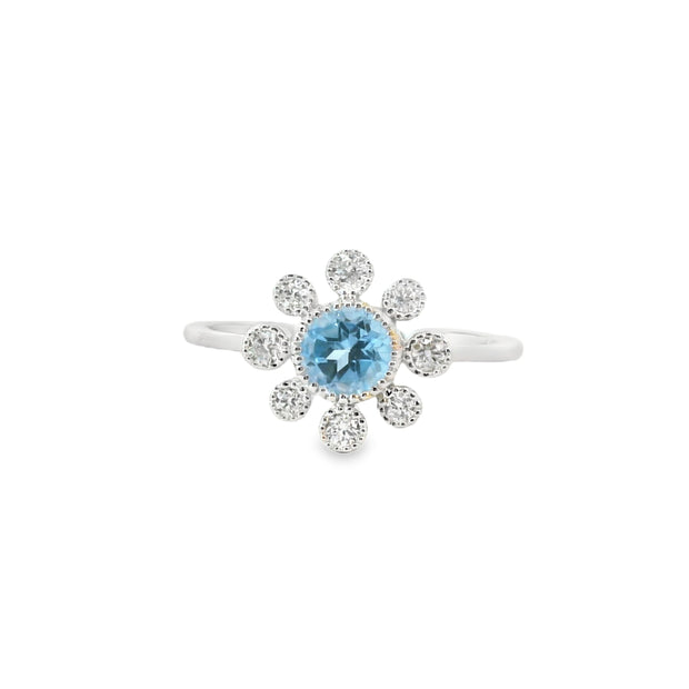 Blue Topaz and Diamond Flower Ring