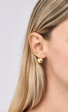 Yellow Gold Button Omega Earrings