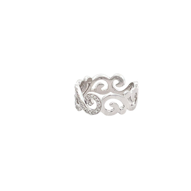 18 Karat White Gold Diamond Scroll Ring