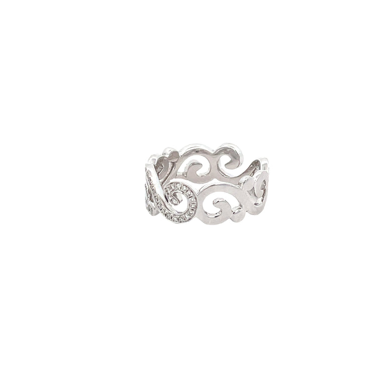 18 Karat White Gold Diamond Scroll Ring