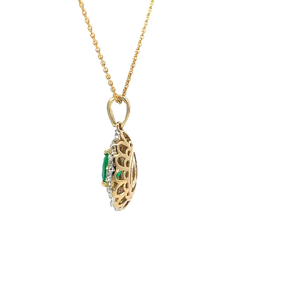 Yellow Gold Emerald Halo Necklace