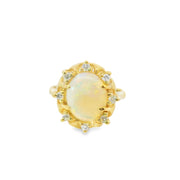 Yellow Gold Opal and Diamond Halo Cocktail Ring