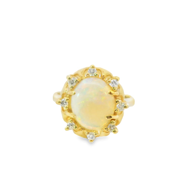 Yellow Gold Opal and Diamond Halo Cocktail Ring