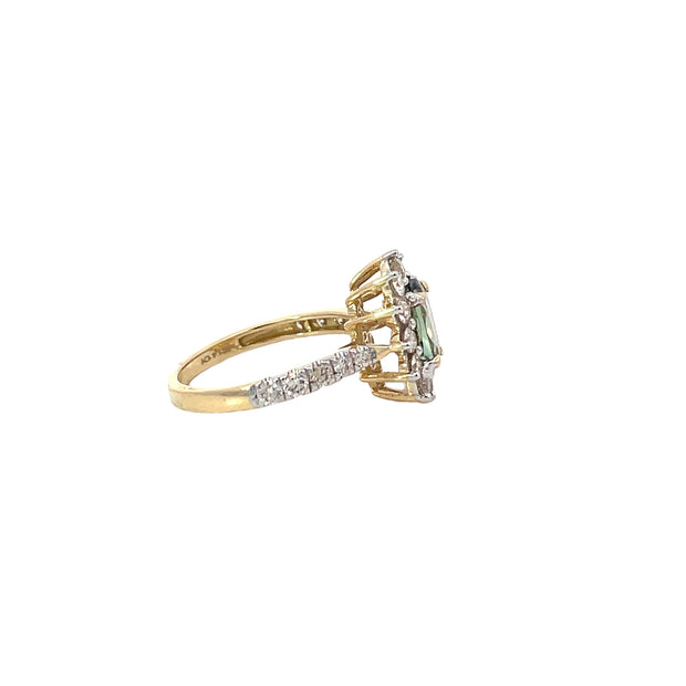 Yellow Gold Tanzanite Diamond Halo Ring