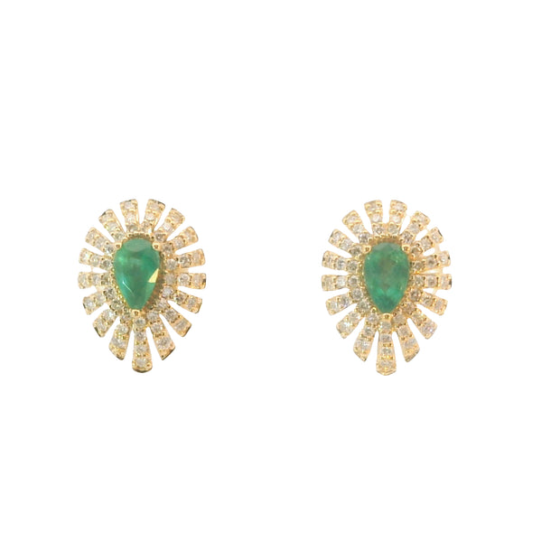 Starburst Halo Earrings with Emeralds and Diamonds