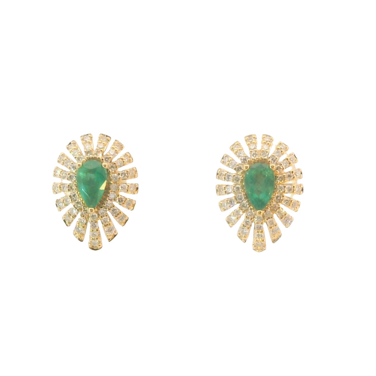 Starburst Halo Earrings with Emeralds and Diamonds
