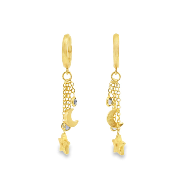 Yellow Gold Vermeil Huggies with Iolite Star and Moon
