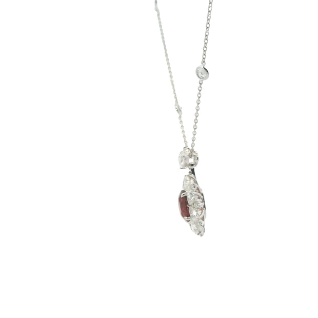 Ruby and Diamond Halo Necklace