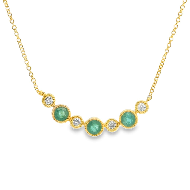 Bezel Set Emerald and Diamond Bar Pendant