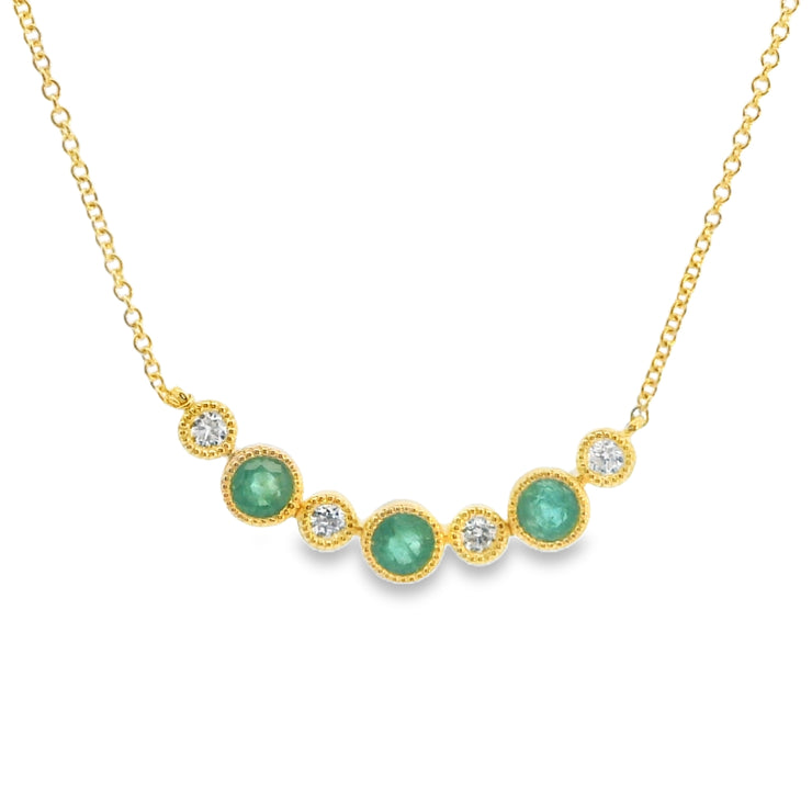 Bezel Set Emerald and Diamond Bar Pendant