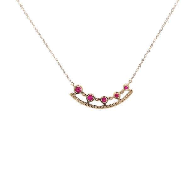 Yellow Gold Diamond Ruby Bar Pendant Necklace