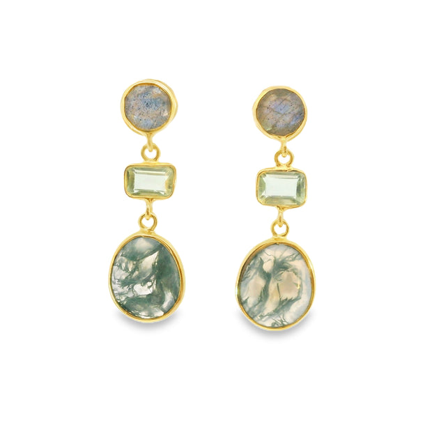 Moss Agate, Prasiolite, and Labradorite Earrings