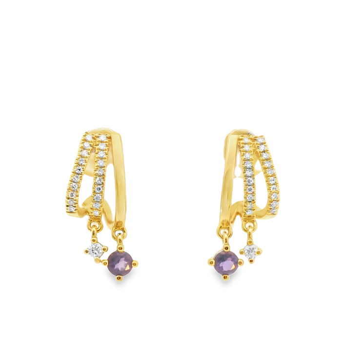 Huggies with Amethysts and Diamonds