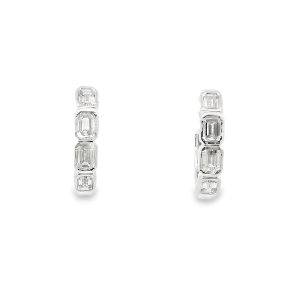 Emerald Cut Bezel Set Diamond Huggies