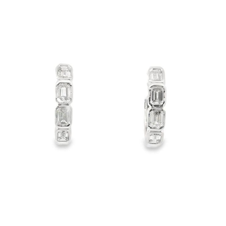 Emerald Cut Bezel Set Diamond Huggies