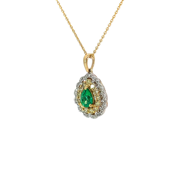 Yellow Gold Emerald Halo Necklace