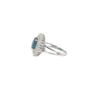 14k White Gold Oval Sapphire Ring with Double Diamond Halo