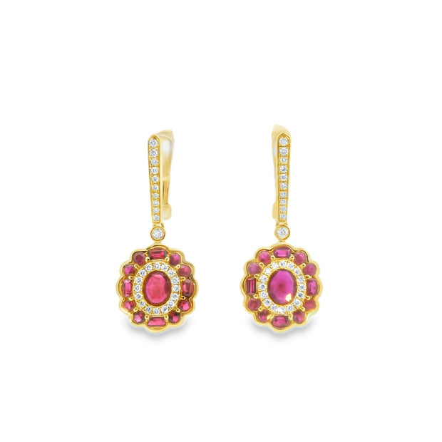 Drop Earrings with Rubies and Diamonds