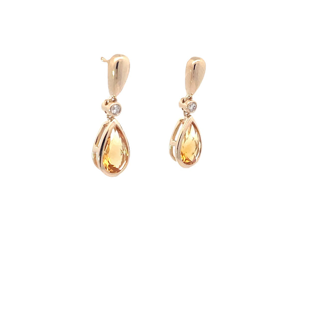 Citrines and Diamonds Drop Earrings