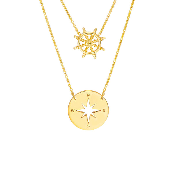 Compass and Ship Wheel Layered Necklace