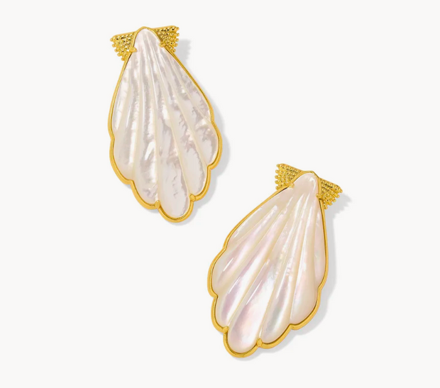 Kendra Scott Antique Gold Tone Alexa Shell Statement Earrings