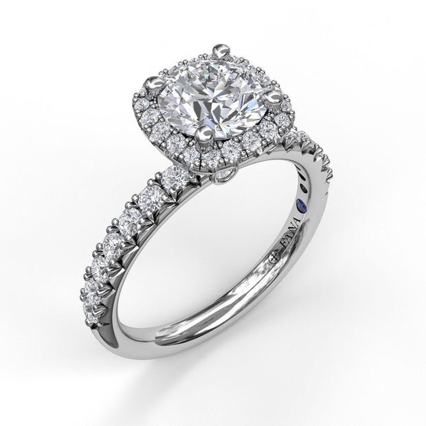 14 Karat White Gold Halo Semi-Mount Ring
