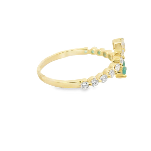 Emerald and Diamond Bypass Ring