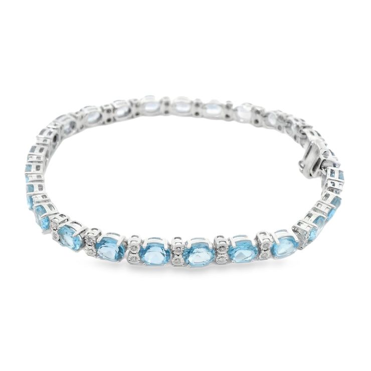 Blue Topaz and Diamond Tennis Bracelet