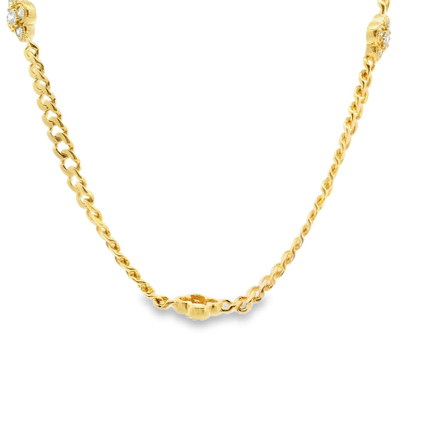 Cuban Necklace With Diamond Clovers
