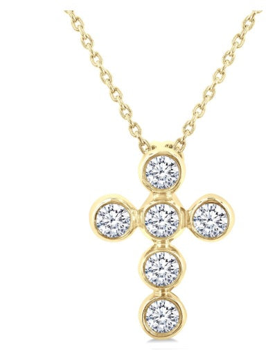 6 Stone Bezel Cross Diamond Fashion Pendant
