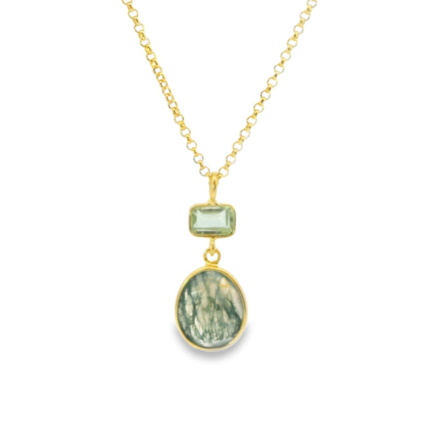 Moss Agate and Prasiolite Vermeil Pendant