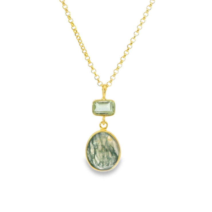 Moss Agate and Prasiolite Vermeil Pendant