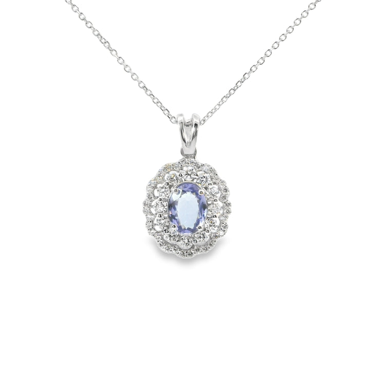 Tanzanite and Diamond Double Halo Pendant