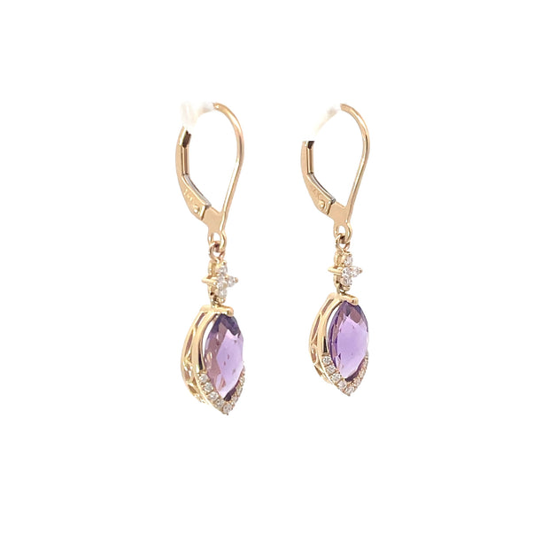 Amethysts and Diamonds Drop Earrings