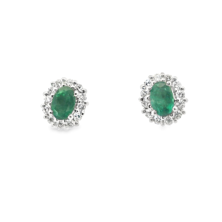 Emerald and Diamond Halo Earrings