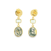 Moss Agate, Prasiolite, and Labradorite Earrings