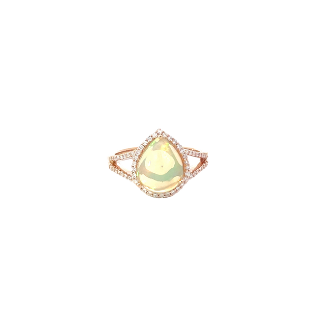 Rose Gold Halo Split Band Opal Ring