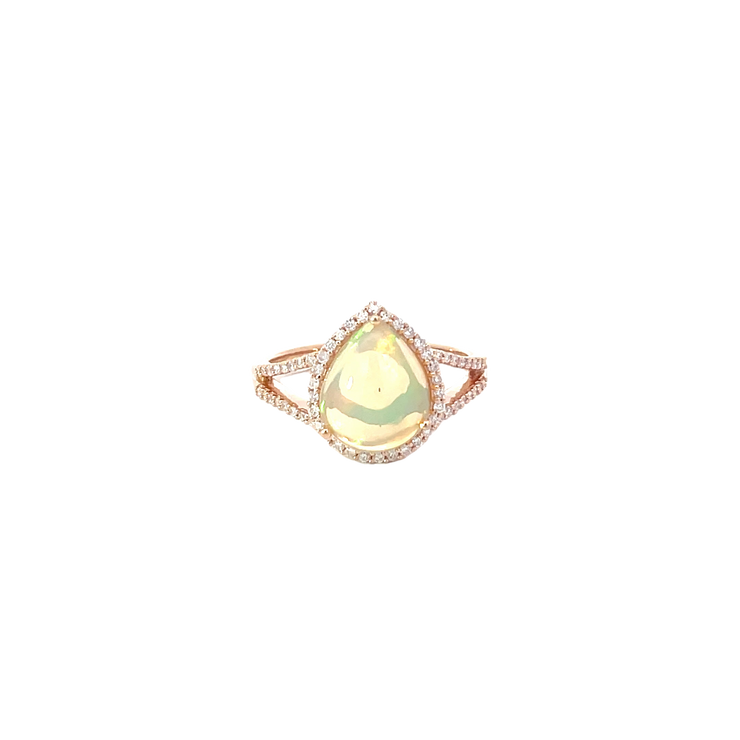 Rose Gold Halo Split Band Opal Ring