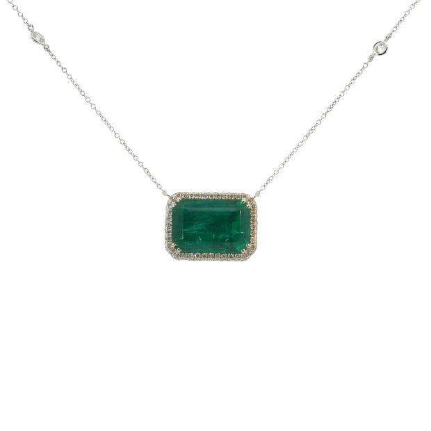East/ West Emerald Pendant with Diamond Accent