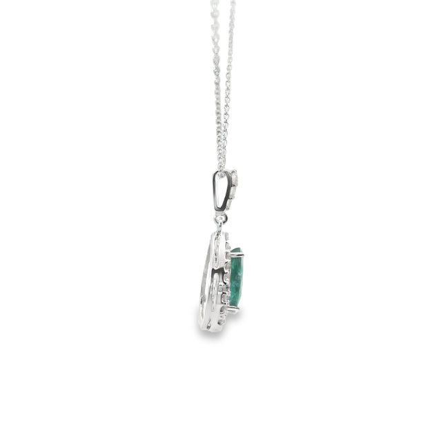 Emerald and Diamond Halo Pendant