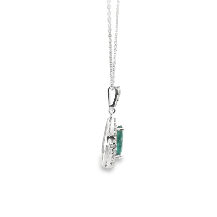 Emerald and Diamond Halo Pendant